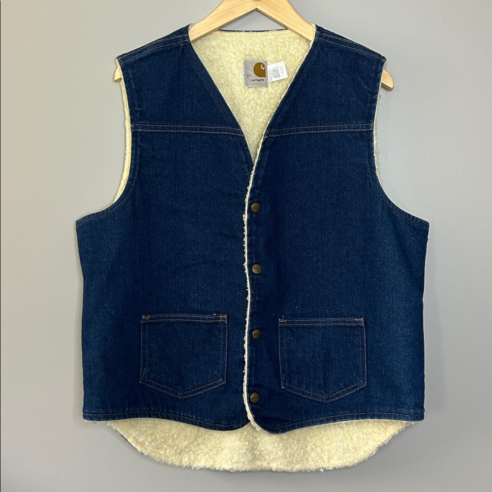 Vintage Carhartt 8SVT Denim Sherpa Lined Vest Men’s Size Large Tall 70s 80s